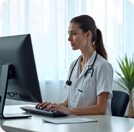 Eine Frau arbeitet am PC